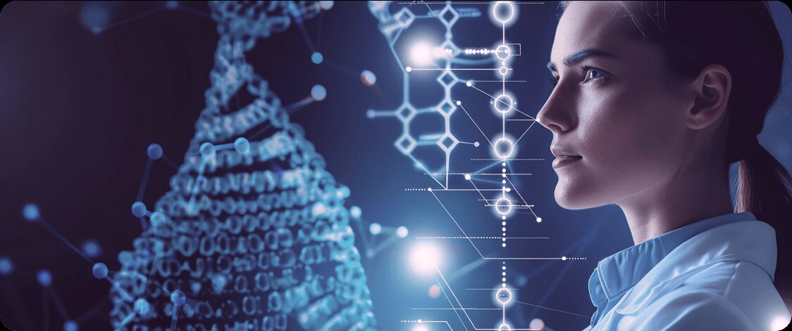 DNA double helix with a researcher, Thrive Genetics and Varyence partnership